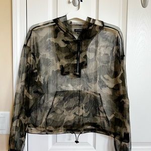 Olive green & Black sheer, mesh zippered pull-over Camouflage hoodie. X-Large